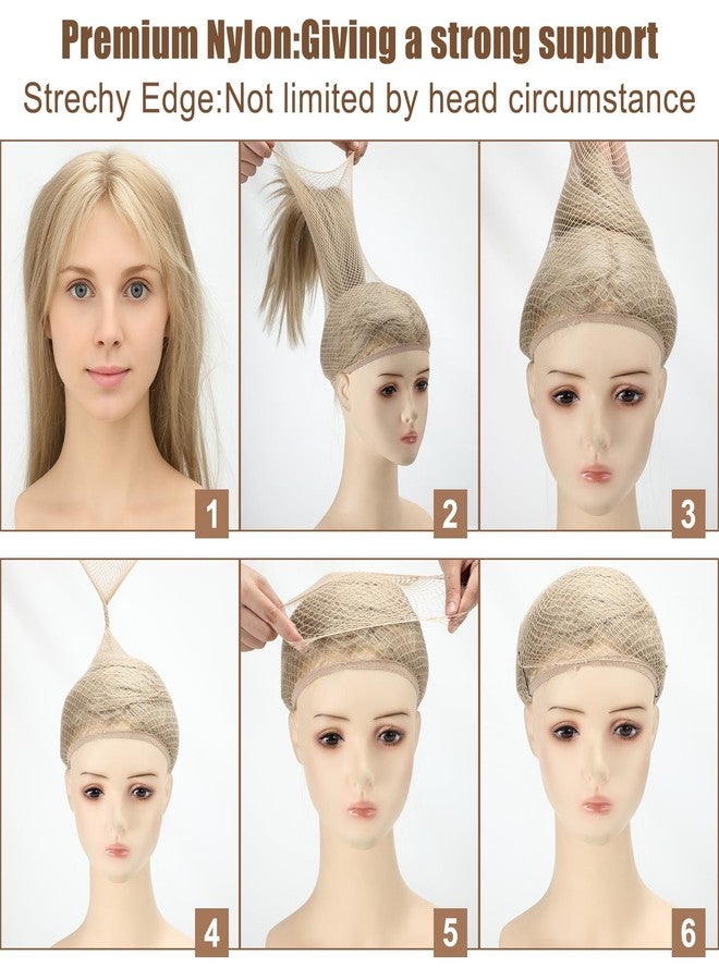 FineCheer Beige 6 Pcs Mesh Wig Cap for Long Hair Net Wig Caps Short Hairnet Mesh Net for for Women Non Slip Hair Nets Accessory for Halloween Cosplay - Image 3